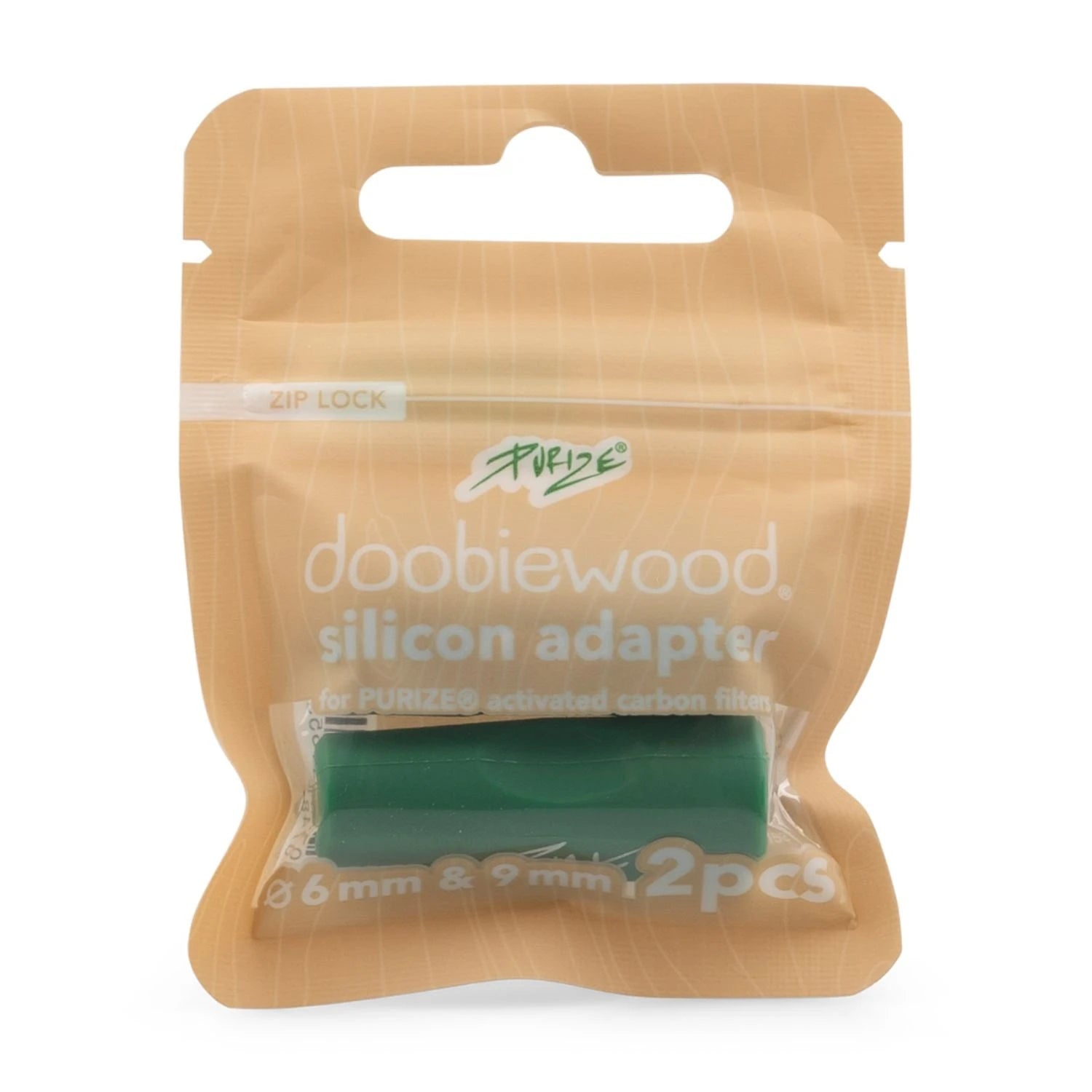 PURIZE Doobiewood Silikon-Adapter in Verpackung, Zip-Lock-Beutel mit 2 grünen Adaptern für 6 mm und 9 mm PURIZE Filter